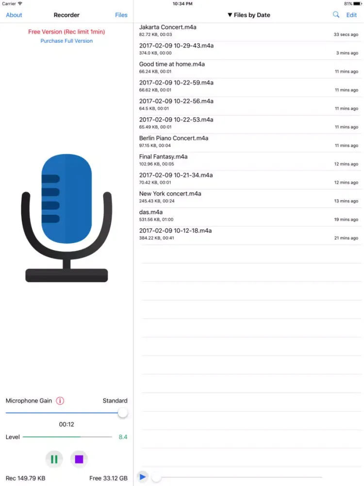 Hi-Q Recorder : High quality m4a voice recorder iPad  سکرین شاٹس