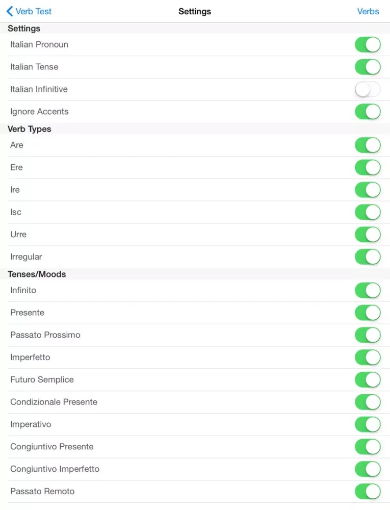 Zrzuty ekranu Italian Verb Test Lite iPad 