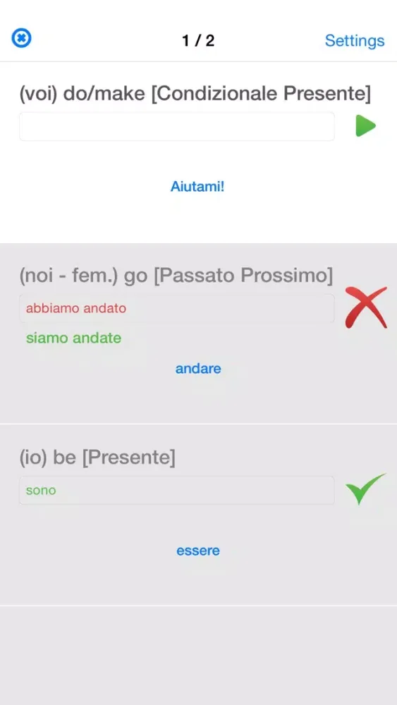 Zrzuty ekranu Italian Verb Test Lite