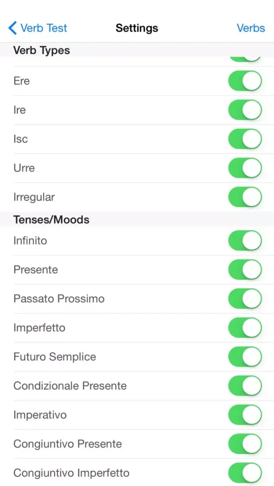 Zrzuty ekranu Italian Verb Test Lite