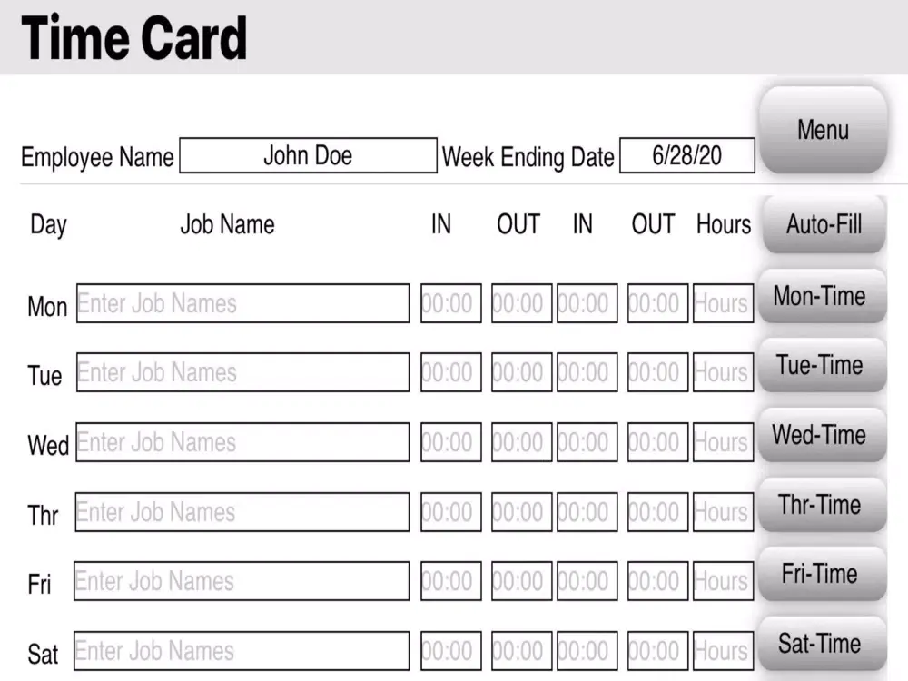 Weekly Time Card iPad  سکرین شاٹس