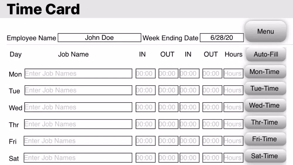 Tangkapan layar Weekly Time Card Pro