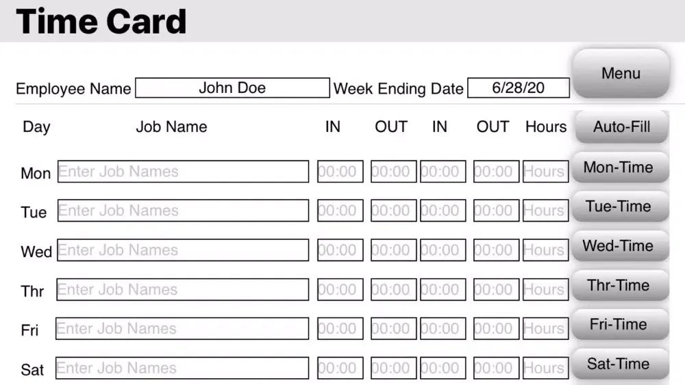 ภาพหน้าจอของ Weekly Time Card Pro