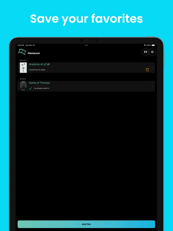 ภาพหน้าจอของ Filmterest iPad 