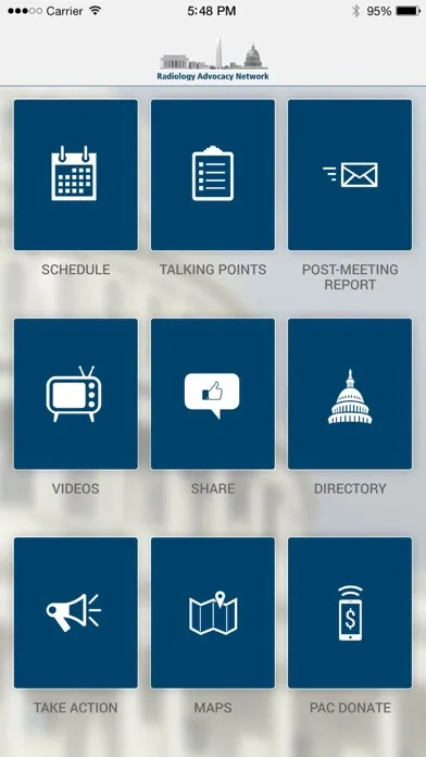 Capturas de tela do ACR Radiology Advocacy Network
