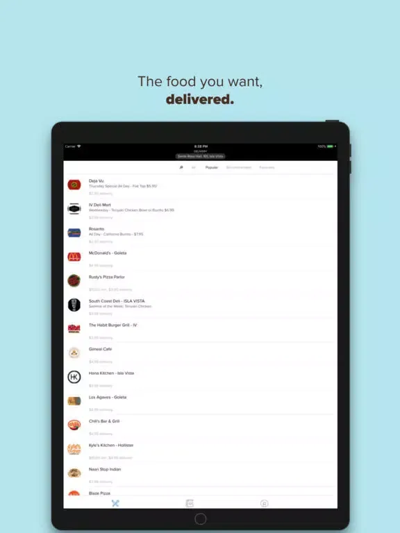 Tangkapan layar SBMenus iPad 