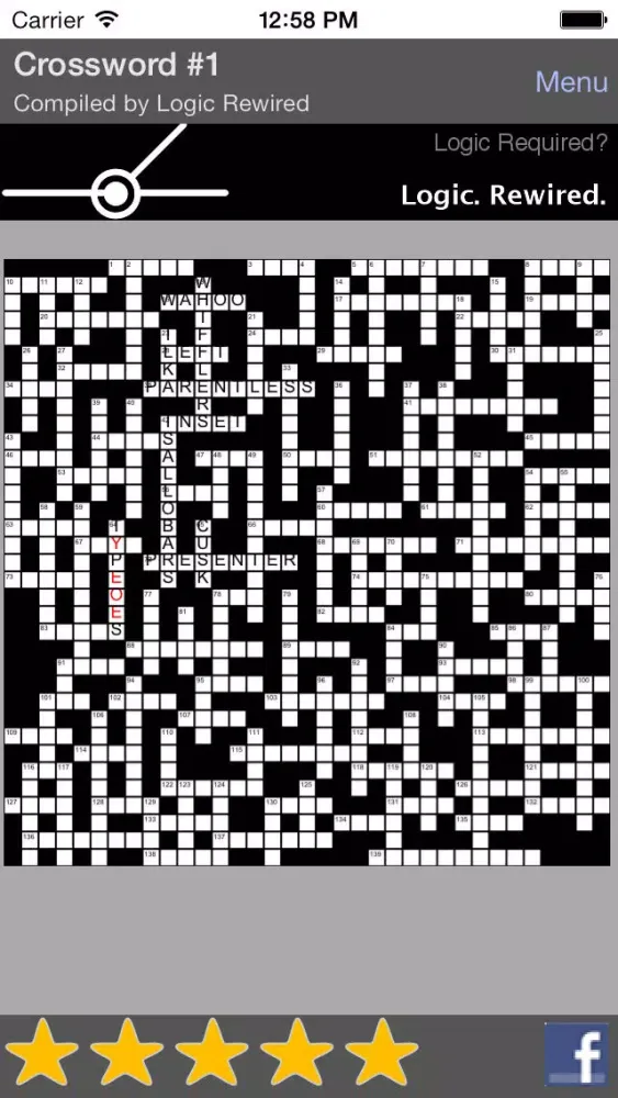 Tangkapan skrin Wordier Crosswords