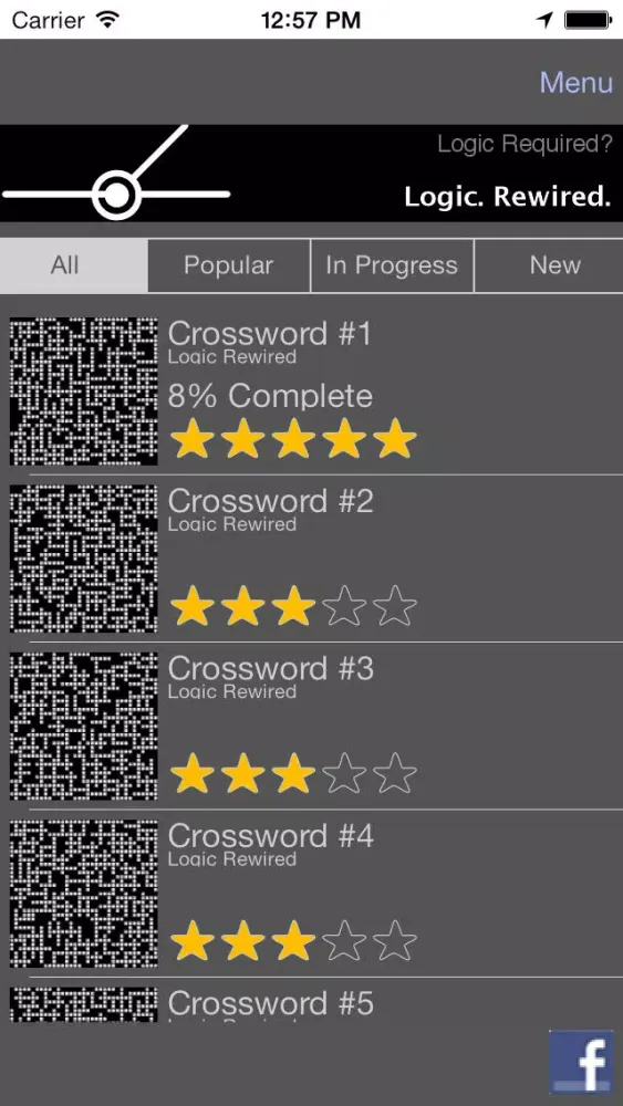 Tangkapan skrin Wordier Crosswords