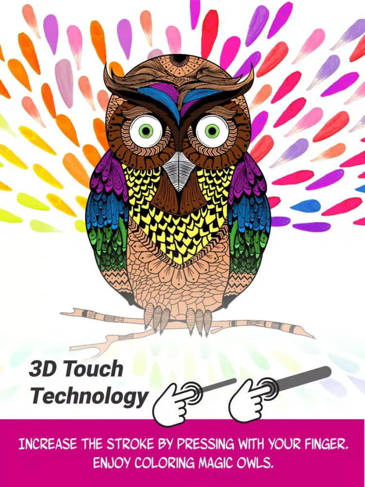 تصاویر Owl: Discover Magic Coloring Pages for Adults iPad 
