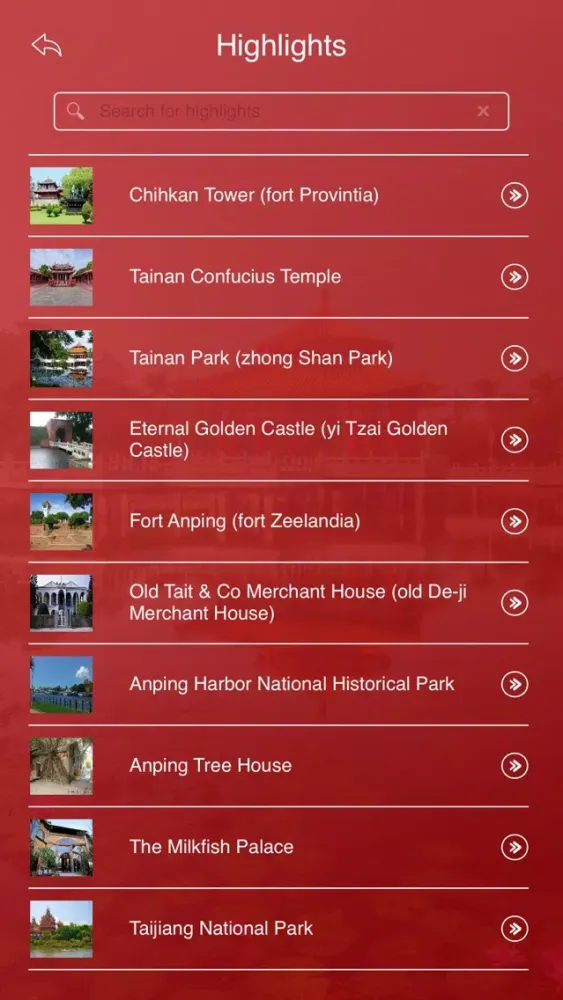 Capturas de tela do Tainan Tourist Guide