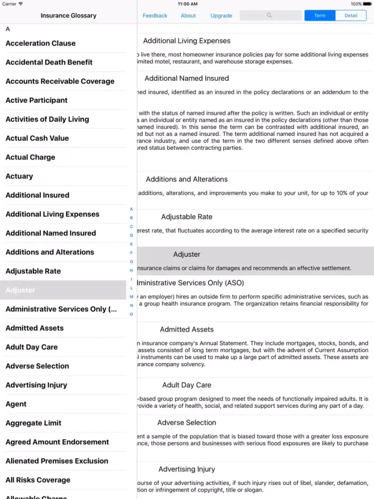 Insurance Glossary Lite iPad  স্ক্রিনশট