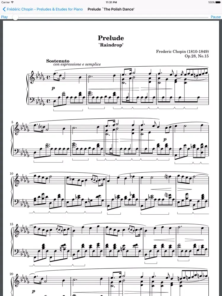 Ảnh chụp màn hình của Frederic Chopin - Preludes & Etudes for Piano FREE iPad 