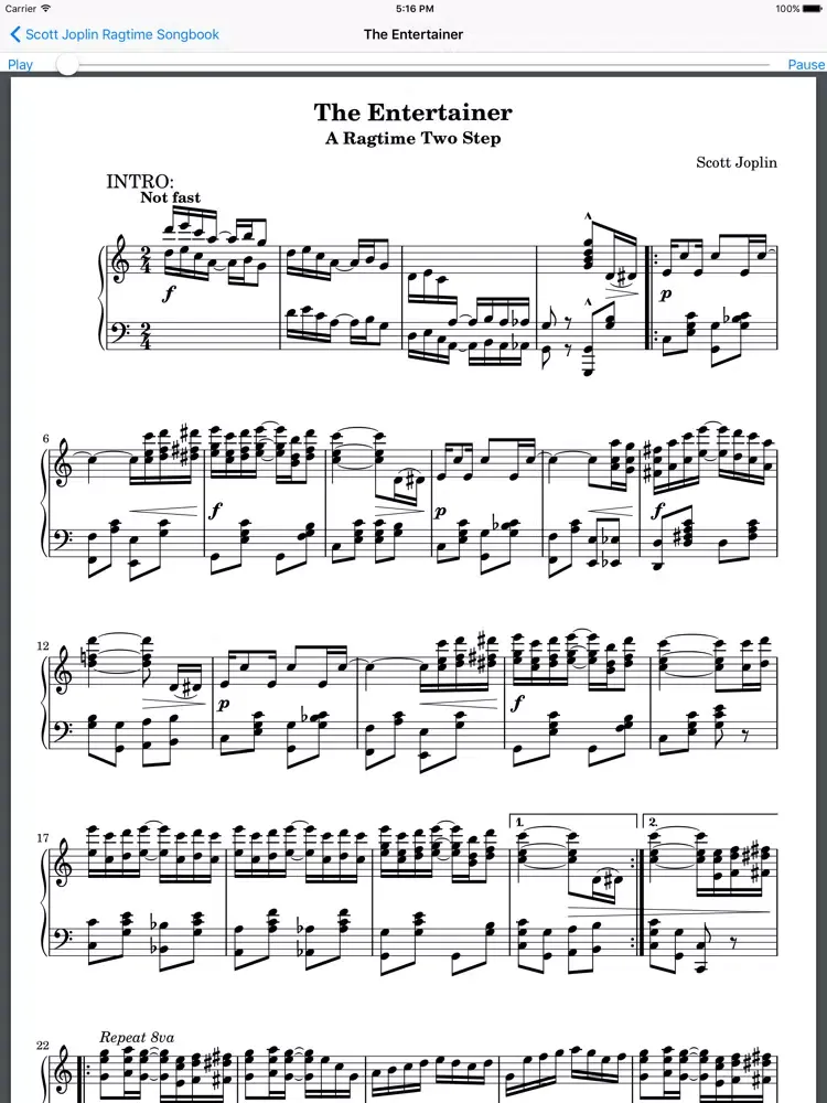 Ragtime Songbook for Scott Joplin FREE iPad  스크린샷