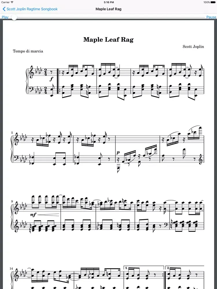 Ragtime Songbook for Scott Joplin FREE iPad  스크린샷
