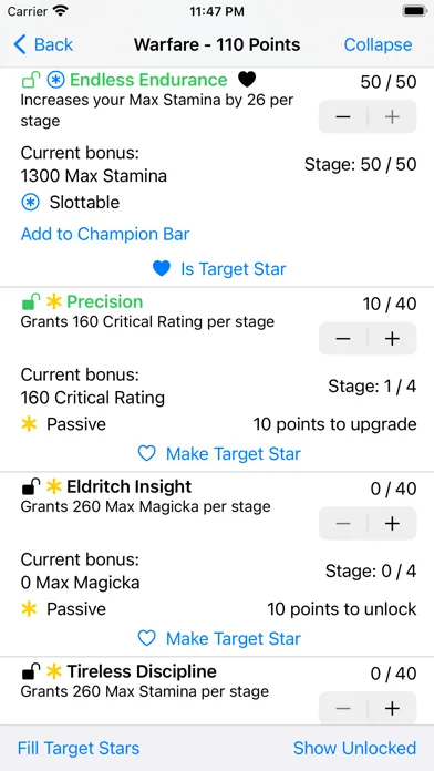 ESO Champion Point Calculator Ekran Görüntüleri