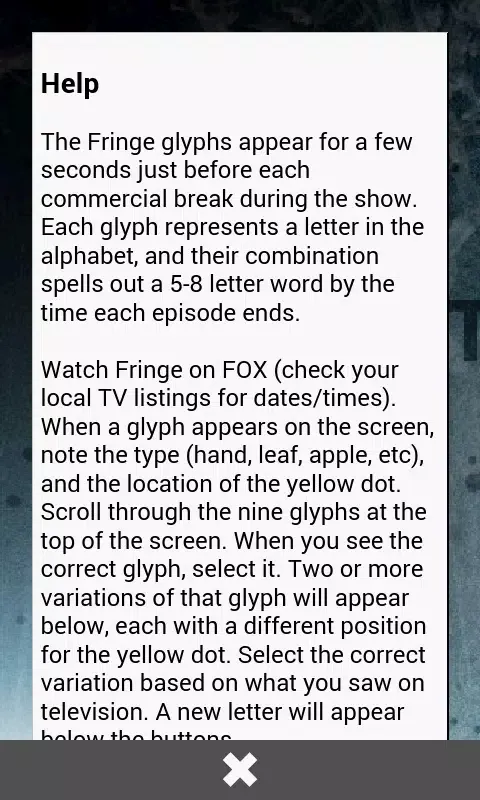 Zrzuty ekranu Fringe Glyph Translator