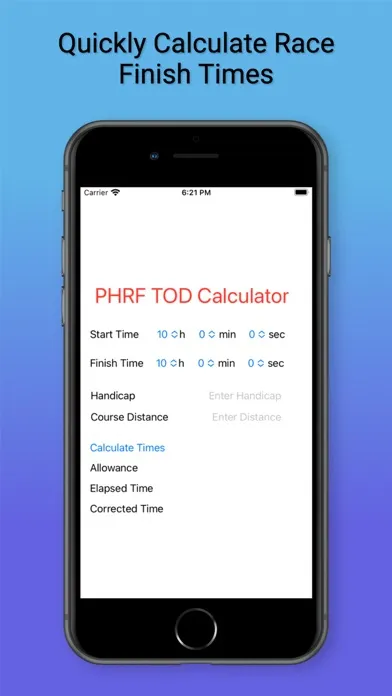 Ảnh chụp màn hình của PHRF TOD Calculator