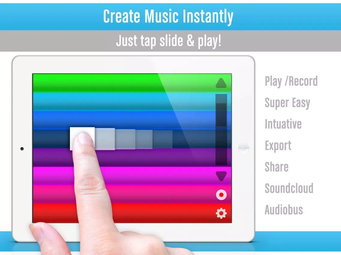 Fingertip Maestro - Play piano chords, learn best guitar, fun drums, great music keyboard. Compose, share, record & export tagged HD PRO audio. iPad  स्क्रीनशॉट