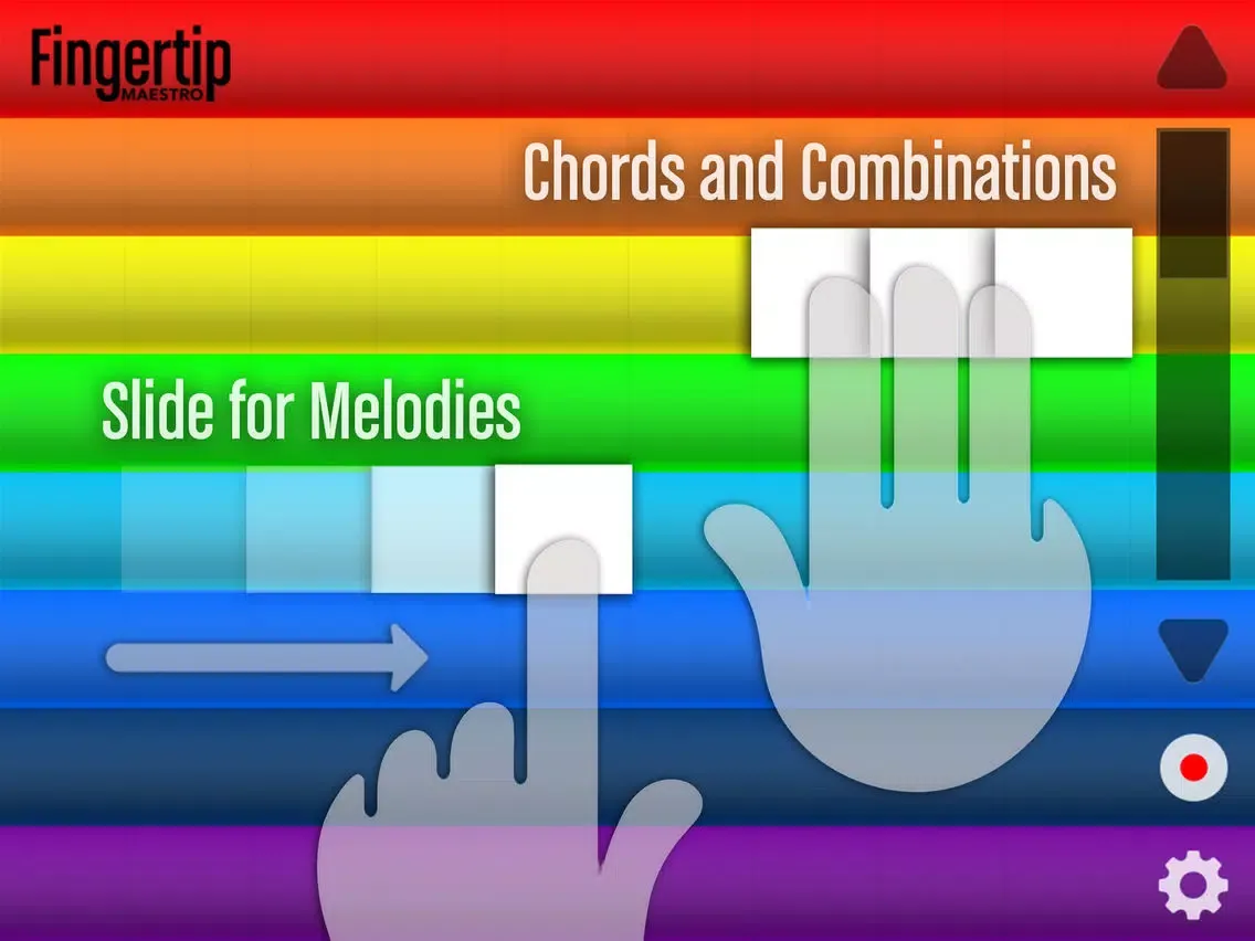 Fingertip Maestro - Play piano chords, learn best guitar, fun drums, great music keyboard. Compose, share, record & export tagged HD PRO audio. iPad  स्क्रीनशॉट