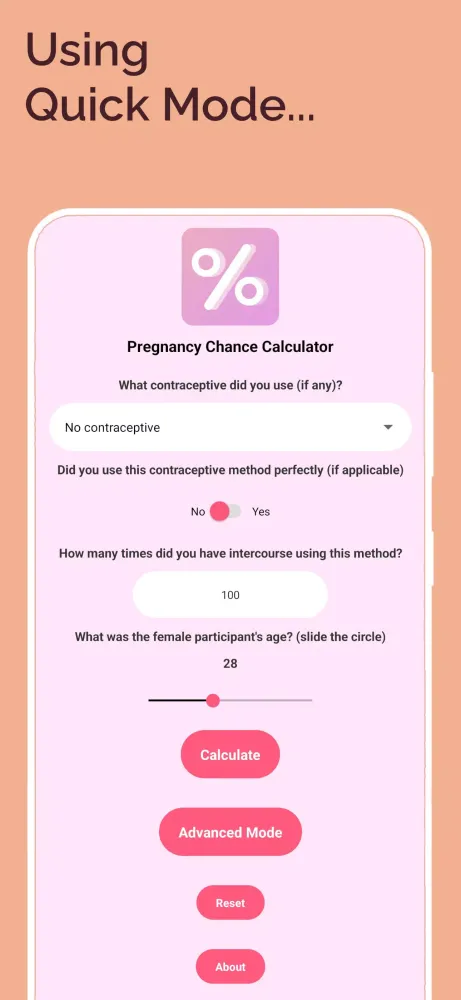 ภาพหน้าจอของ Pregnancy Chance Calculator