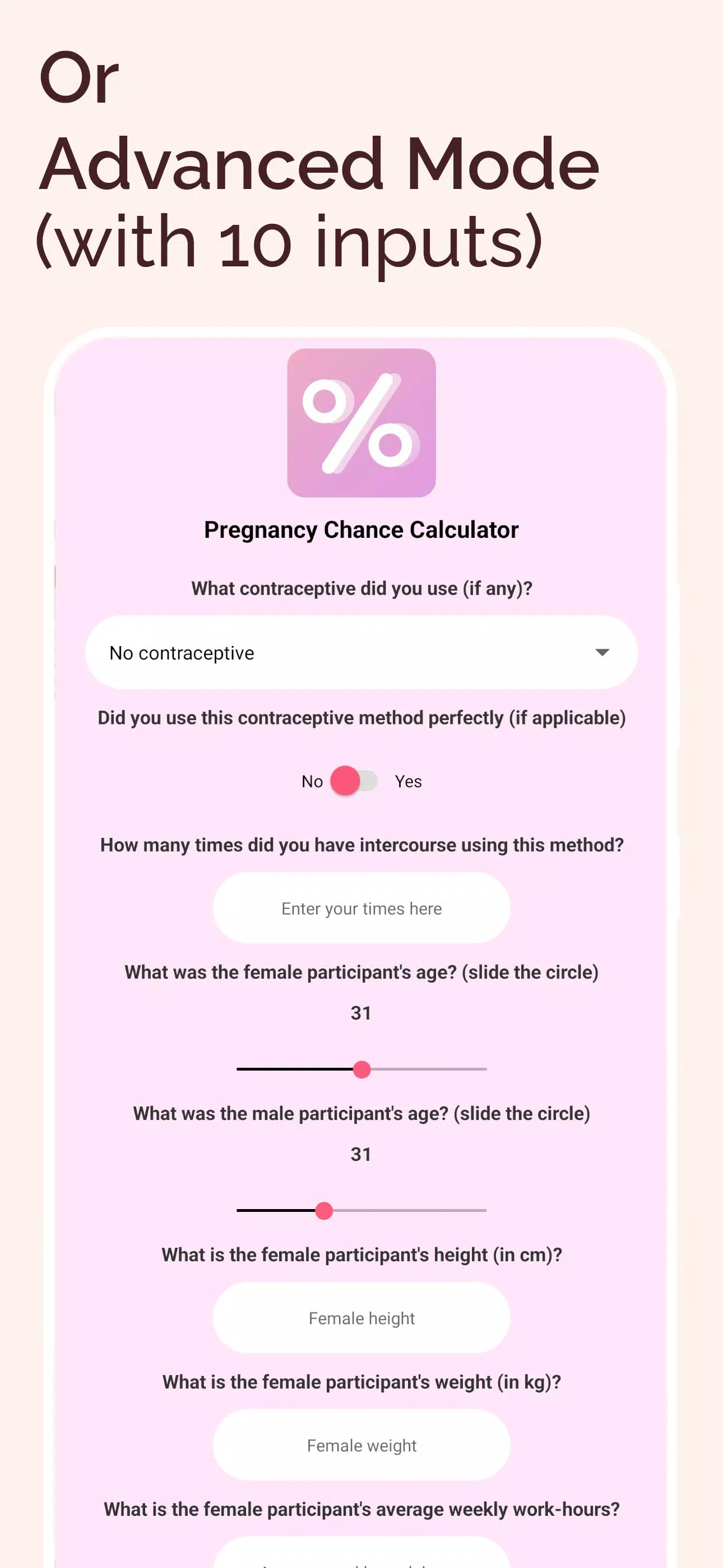 Pregnancy Chance Calculator Screenshots