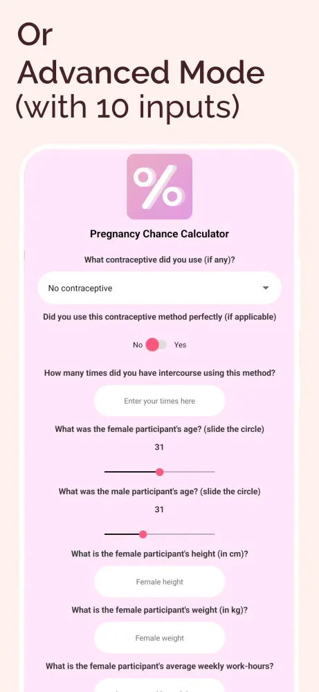 ภาพหน้าจอของ Pregnancy Chance Calculator