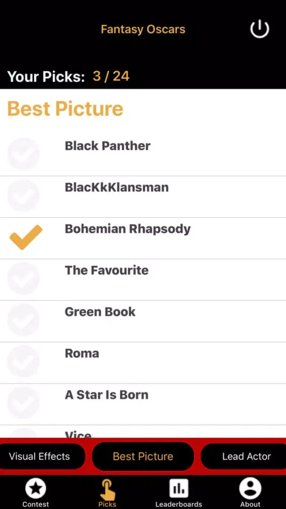 Tangkapan layar Fantasy Oscars