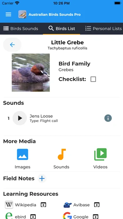 Скриншоты Australian Birds Sounds Pro