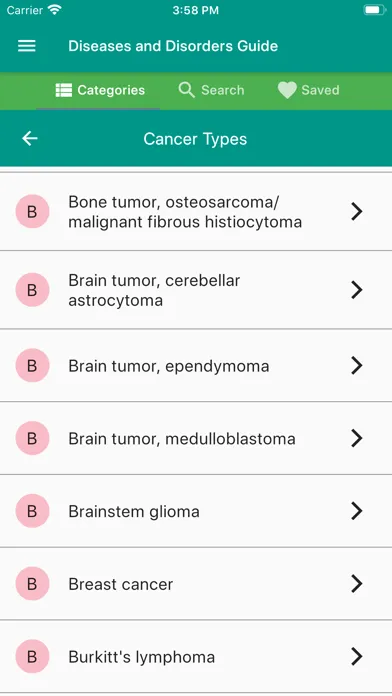 Zrzuty ekranu Diseases and Disorders Guide