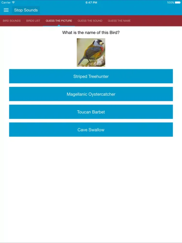 Tangkapan skrin South American Birds Sounds iPad 