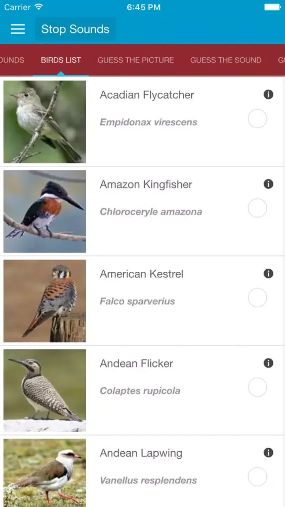 Tangkapan skrin South American Birds Sounds