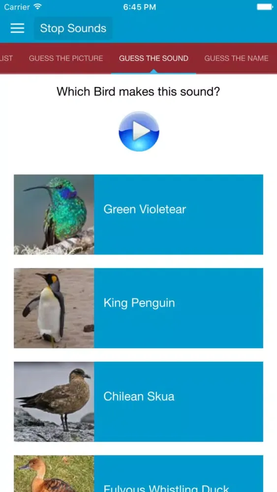 Tangkapan skrin South American Birds Sounds