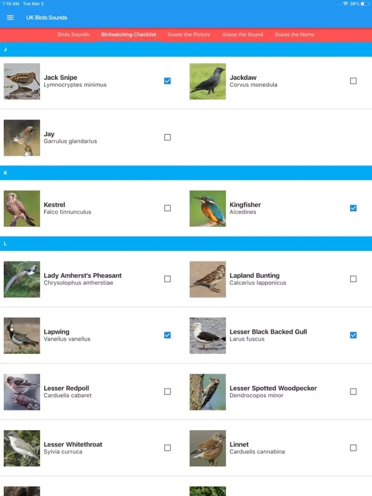 UK Birds Sounds iPad  سکرین شاٹس