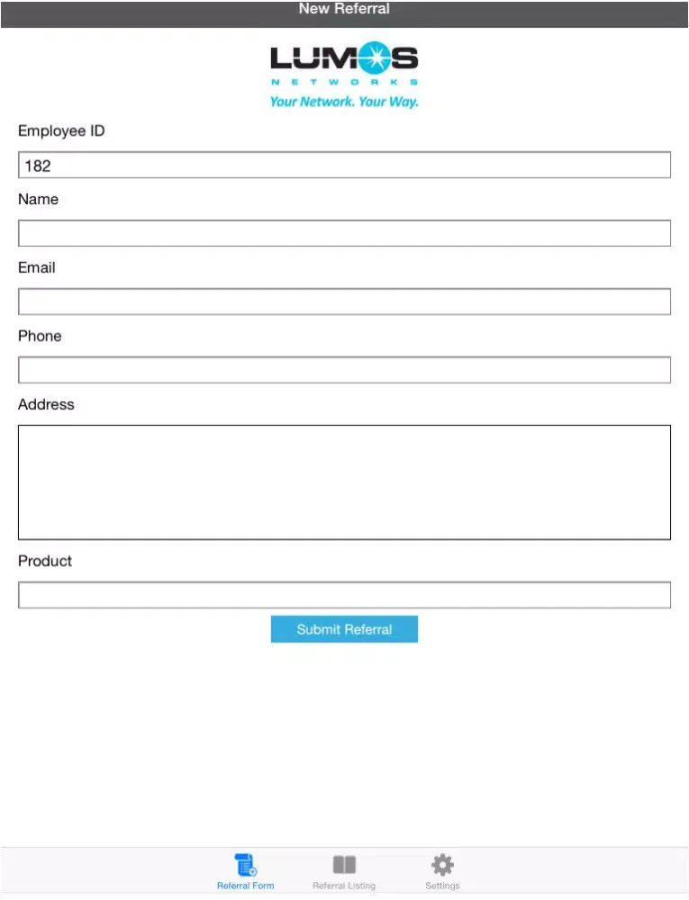 Capturas de tela do Lumos Referral Tool iPad 