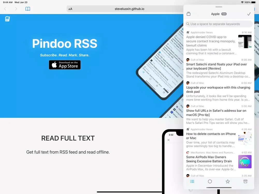 Pindoo RSS iPad  Screenshots