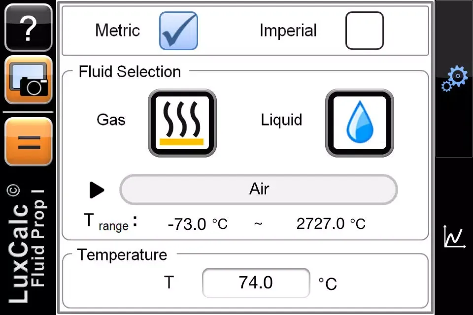 Zrzuty ekranu luxCalc Fluid Prop I Lite