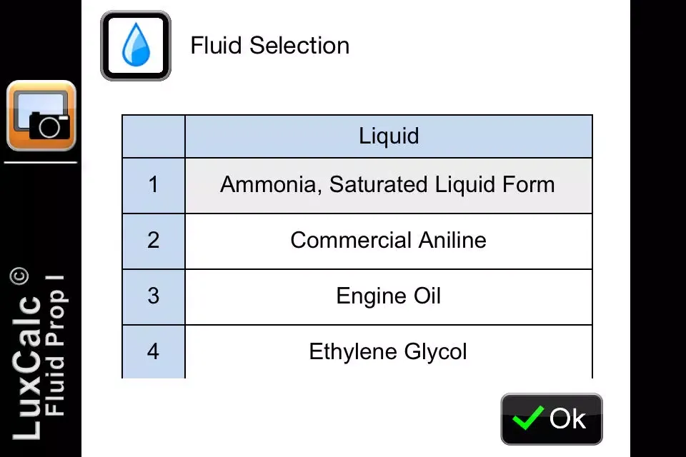 Zrzuty ekranu luxCalc Fluid Prop I Lite