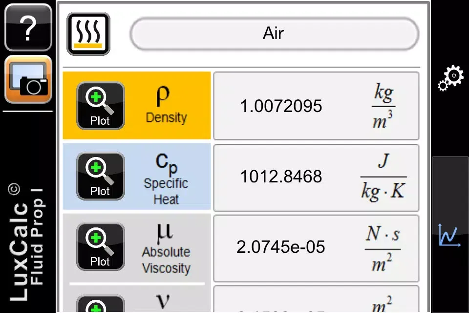 Zrzuty ekranu luxCalc Fluid Prop I Lite