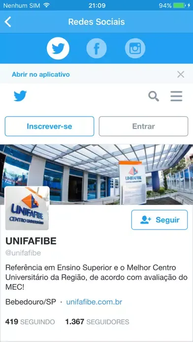 Capturas de tela do UNIFAFIBE