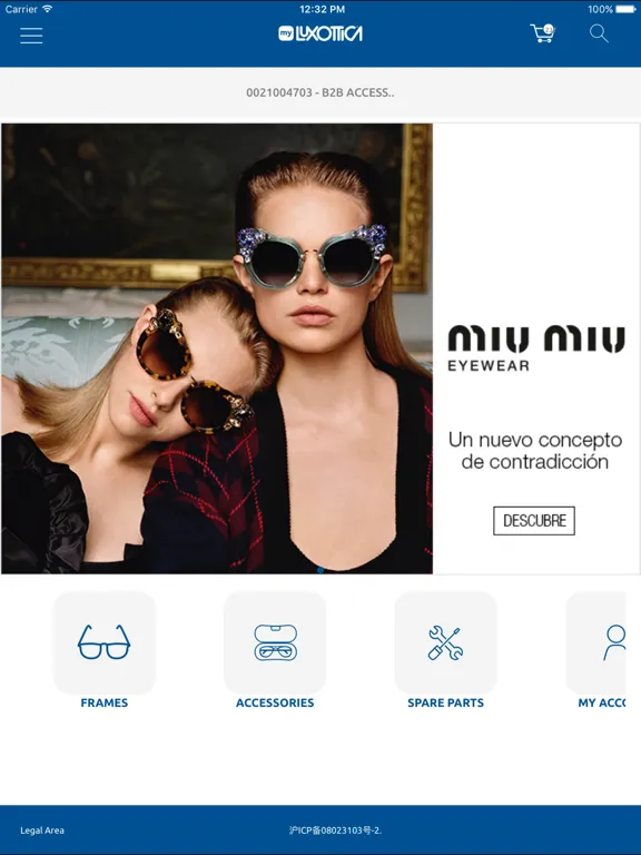 Tangkapan layar MyLuxottica iPad 