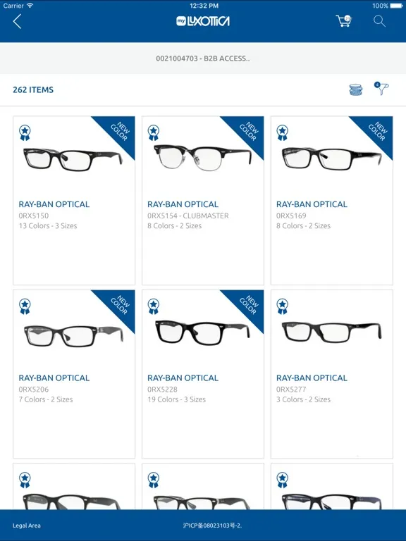 Tangkapan layar MyLuxottica iPad 