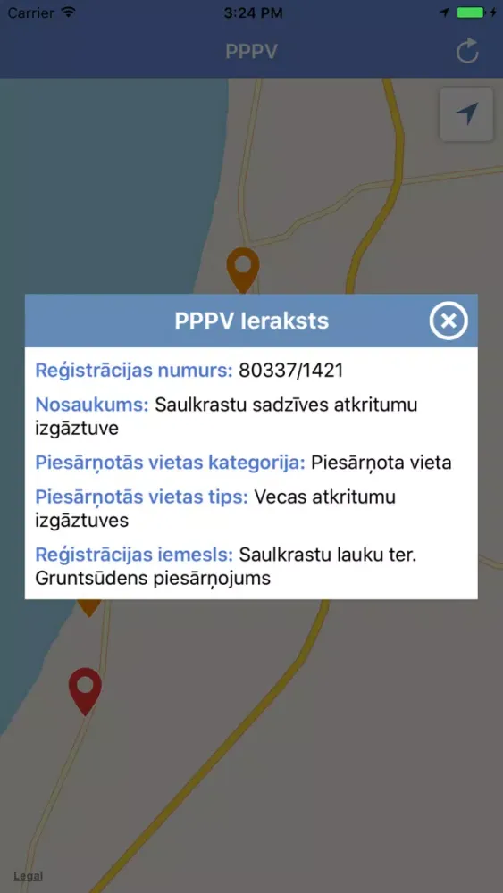 Capturas de pantalla de PPPV - piesārņotās vietas