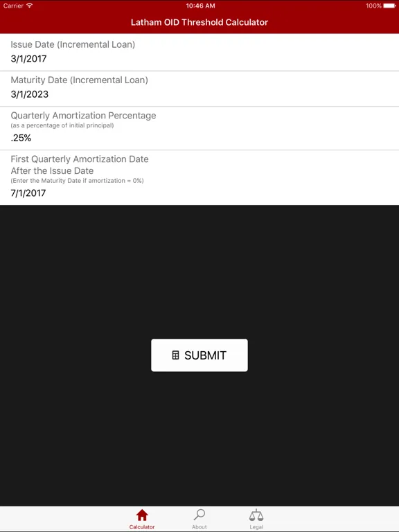 OID Threshold Calculator iPad  سکرین شاٹس