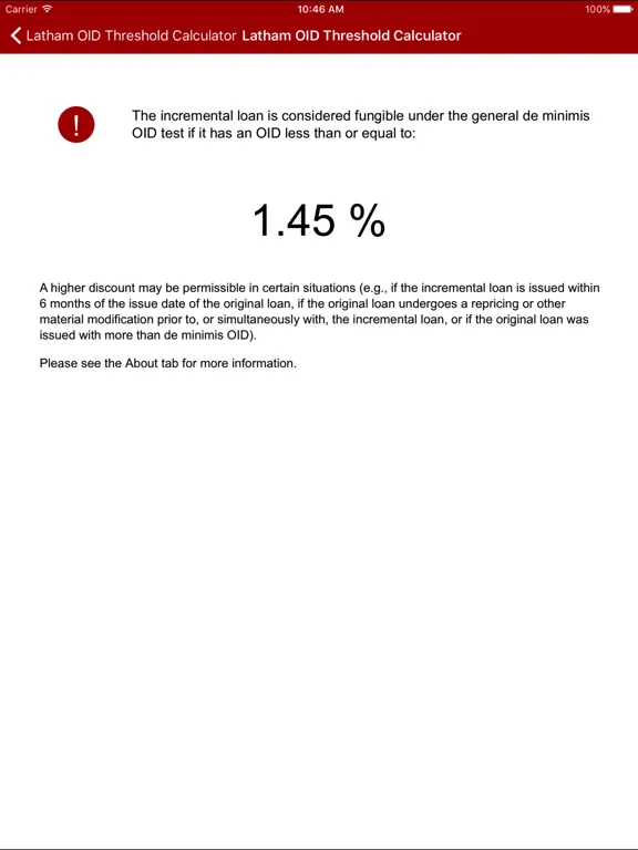 OID Threshold Calculator iPad  سکرین شاٹس