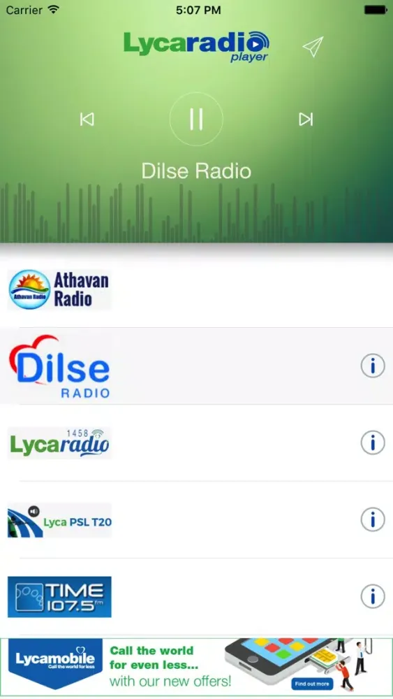 Capturas de tela do Lyca Radio Player