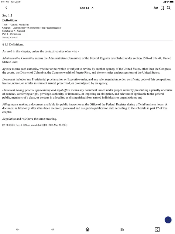 Tangkapan layar CFR 1 - General Provisions iPad 