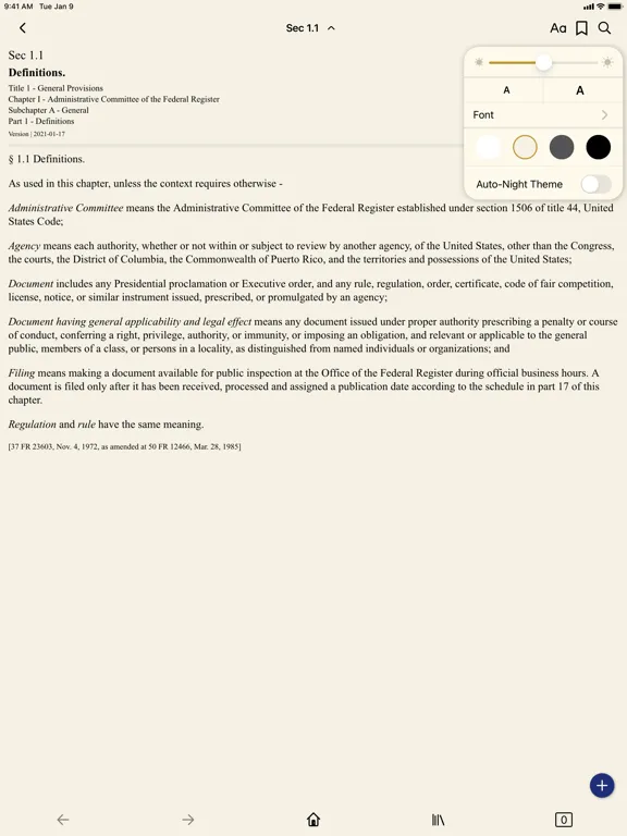 Tangkapan layar CFR 1 - General Provisions iPad 