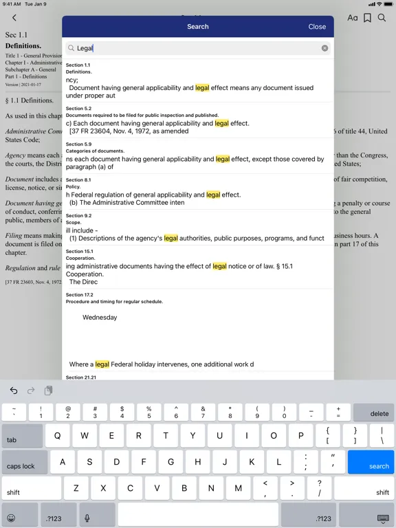 Tangkapan layar CFR 1 - General Provisions iPad 