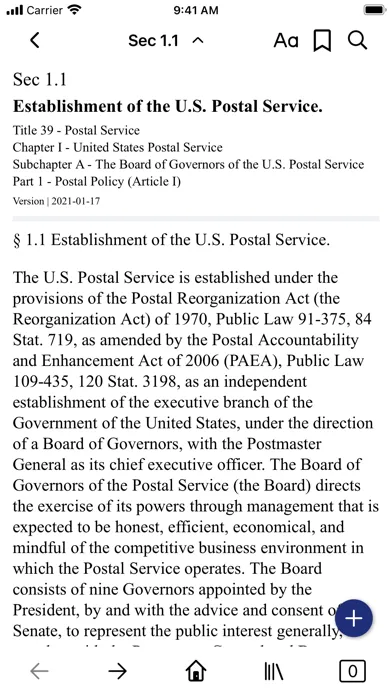 Captures d'écran de CFR 39 - Postal Service