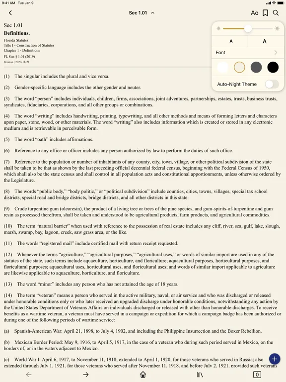 Tangkapan skrin Florida Statutes by PocketLaw iPad 